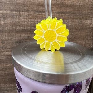 Bright Yellow Glitter Sunflower Straw Topper